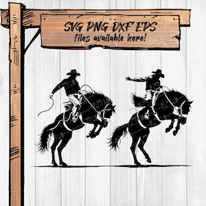 Rodeo Cowboy PNG and SVG Bundle | Saddle Bronc Riders Western Clip Art | High-Res 300 dpi png for Sublimation, Cricut, Silhouette Cut Files