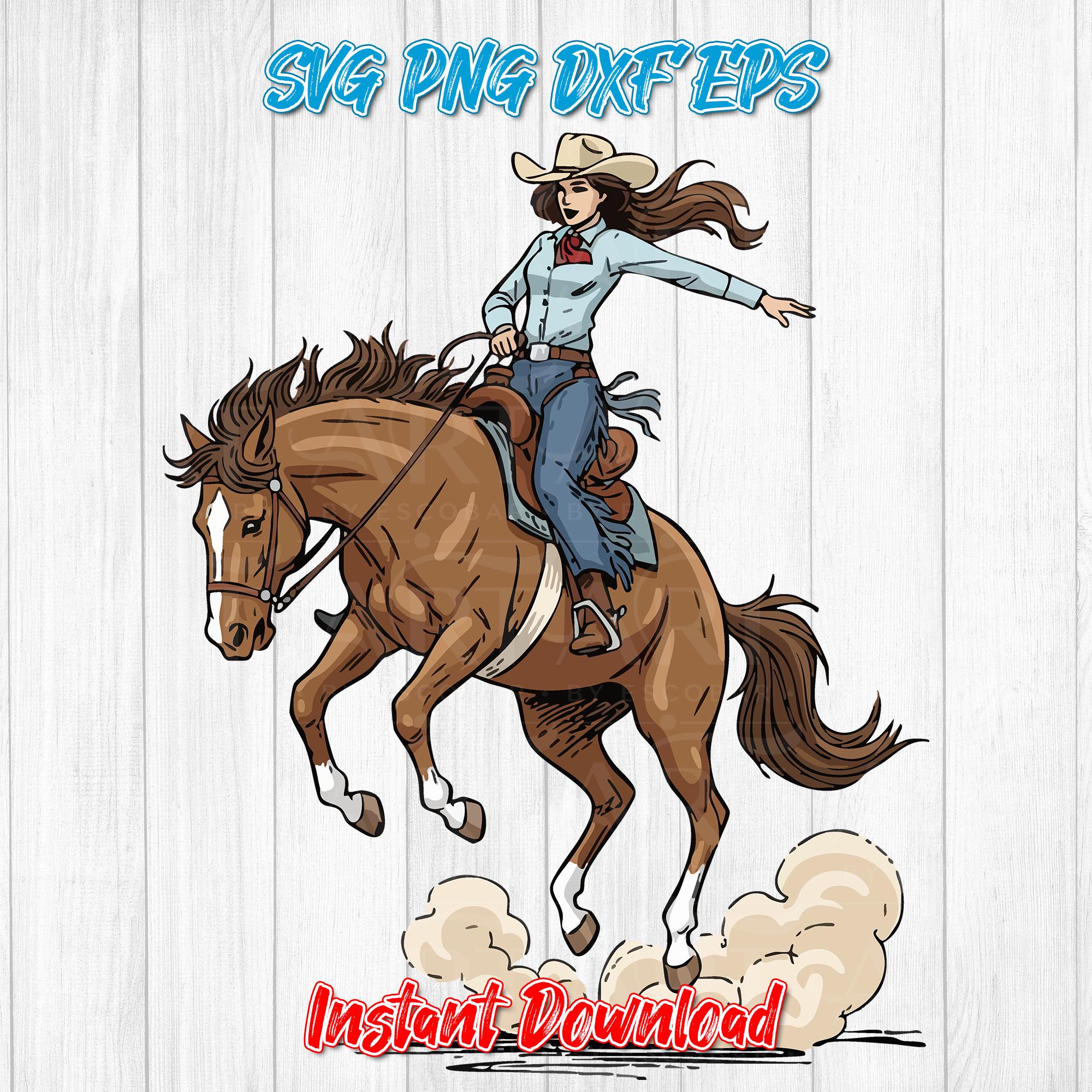 Cowgirl Riding Horse Clipart | Western Rodeo (svg, Png, Dxf, Eps) - Etsy