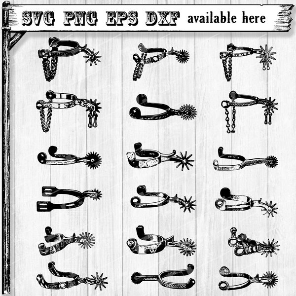 Vintage Line Art of Cowboy Spurs SVG, Western SVG, for Sublimation, Cricut, Silhouette (dfx & eps files also included)