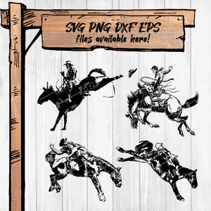 Saddle Bronc Riding SVG – Western Cowboy Rodeo Clipart Bundle – Bucking Bronco Png, Dxf, Eps Files for Cricut, Sublimation, DTG - 300 DPI