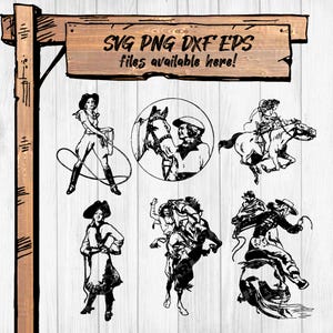 Vintage Cowgirl SVG Bundle – Rodeo Graphics PNG, Western Cowgirl Clipart dxf/eps for Cricut, Sublimation, Silhouette, DTG | 300 dpi