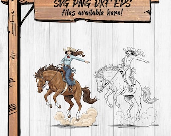 Cowgirl Riding Horse Clipart | Western Rodeo (svg, png, dxf, eps)
