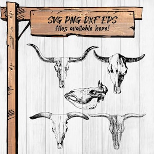 Wild West Longhorn Skulls SVG PNG Bundle – Western Clipart eps dxf for Cricut, Sublimation, DIY Crafts | 300 dpi