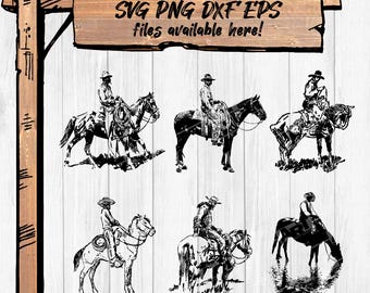Imágenes prediseñadas de vaqueros del oeste a caballo – Rodeo (archivos svg, png, eps, dxf)