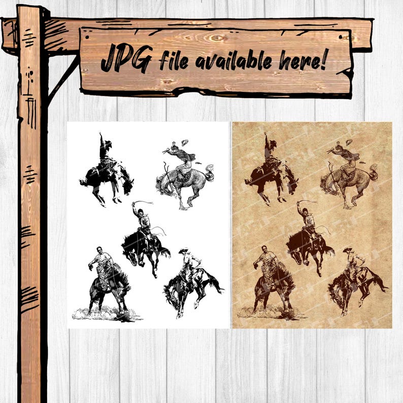 Western Rodeo Image Collages Western Rodeo Art: Cowboys on Broncos - Sepia & B/W Collage (digital ...