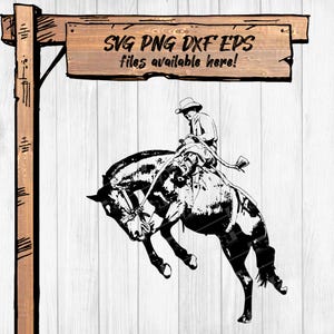 Imágenes prediseñadas de vaqueros montando caballos salvajes / Arte western de rodeo (svg, png, eps, dxf)