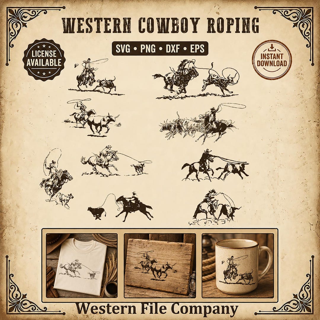 Western Cowboy Roping SVG Bundle | Vintage Calf Roping Clipart | Rodeo ...