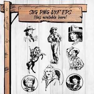 Vintage Cowgirl SVG Bundle – Rodeo Graphics PNG, Western Cowgirl Clipart dxf/eps for Cricut, Sublimation, Silhouette, DTG | 300 dpi