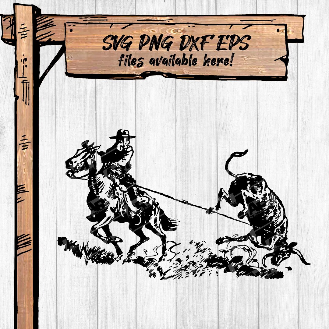 Cowboy Roping Longhorn SVG | Western Rodeo Silhouette Clipart & Ranch ...