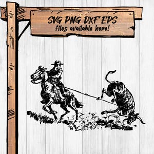 Silueta de vaquero con cuernos largos en SVG / Rodeo occidental Clipart y archivo de corte de rancho para Cricut / + png dxf eps / Descarga instantánea