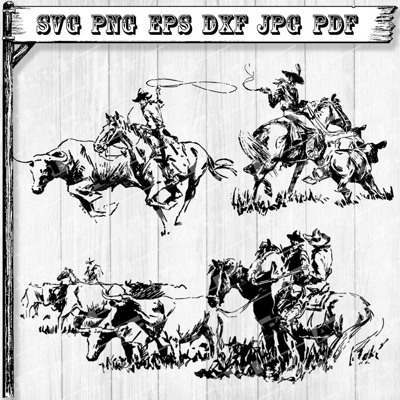 Cowboy svg, Roping svg, Bull eps, Western svg, Clip Art Bundle ...