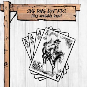 Cowgirl Bronc Rider & Four Aces SVG PNG | Clipart rodéo | Fichier de coupe Cricut et Silhouette | Conception par sublimation | Téléchargement instantané dxf eps