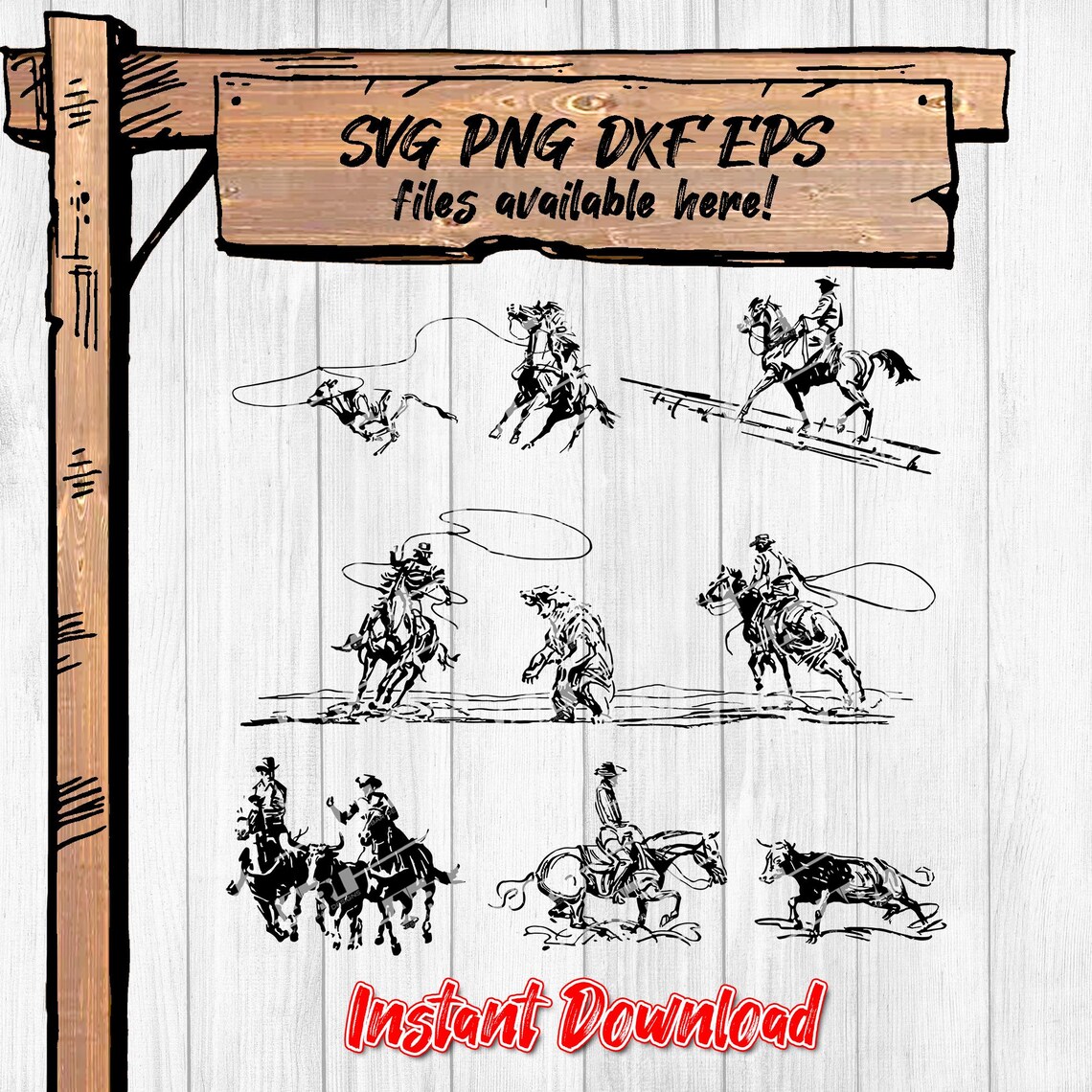 Cowboy Roping SVG Bundle Calf Roper Lasso Clipart Team Roping Steer ...