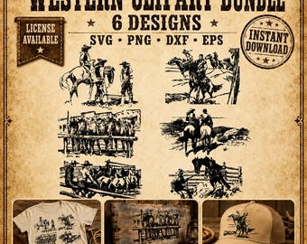 Wild West Cowboys Clipart Bundle – Outlaws, Posse, Horse Breaking (svg, png, dxf, eps)