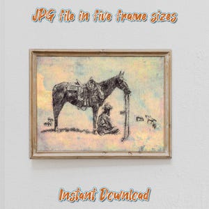 Digital Cowboy Wall Art | Rustic Ranch Poster, Instant Download JPG | Western Home Decor for Nursery in 5 Sizes, 300 DPI
