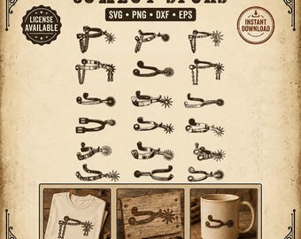 Cowboy Spurs SVG Bundle, Western Spurs Clipart, Bronc Rider Svg, Rodeo Svg Cut Files, Cowboy SVG, PNG dxf eps, Cricut, Silhouette