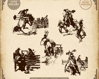 Rodeo Cowboys Clipart Bundle – Western Bronc Riding (svg, png, eps, dxf)