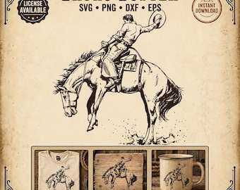 Bronc Rider SVG Saddle Bronc Buster Clipart Rodeo Cowboy PNG Vintage Bucking Horse dxf eps Western Cricut Sublimation Instant Download