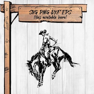 Western Cowboy Rodeo Bundle – cheval de selle Bronc SVG, PNG, tronçonnage Bronco Clipart pour Cricut et Silhouette | 300 ppp