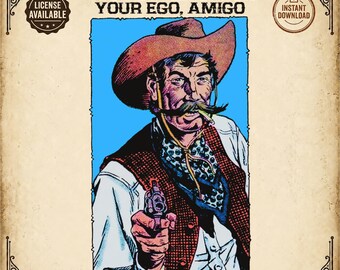 Six Shooter GUNSLINGER PNG | Comic Panel Cowboy Pop Art Clipart | Vintage Western Quote Design