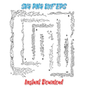 Ornate Borders and Decorative Elements SVG Bundle – 10 Retro Page Borders and Ornamentals PNG for Cricut and Silhouette Clipart