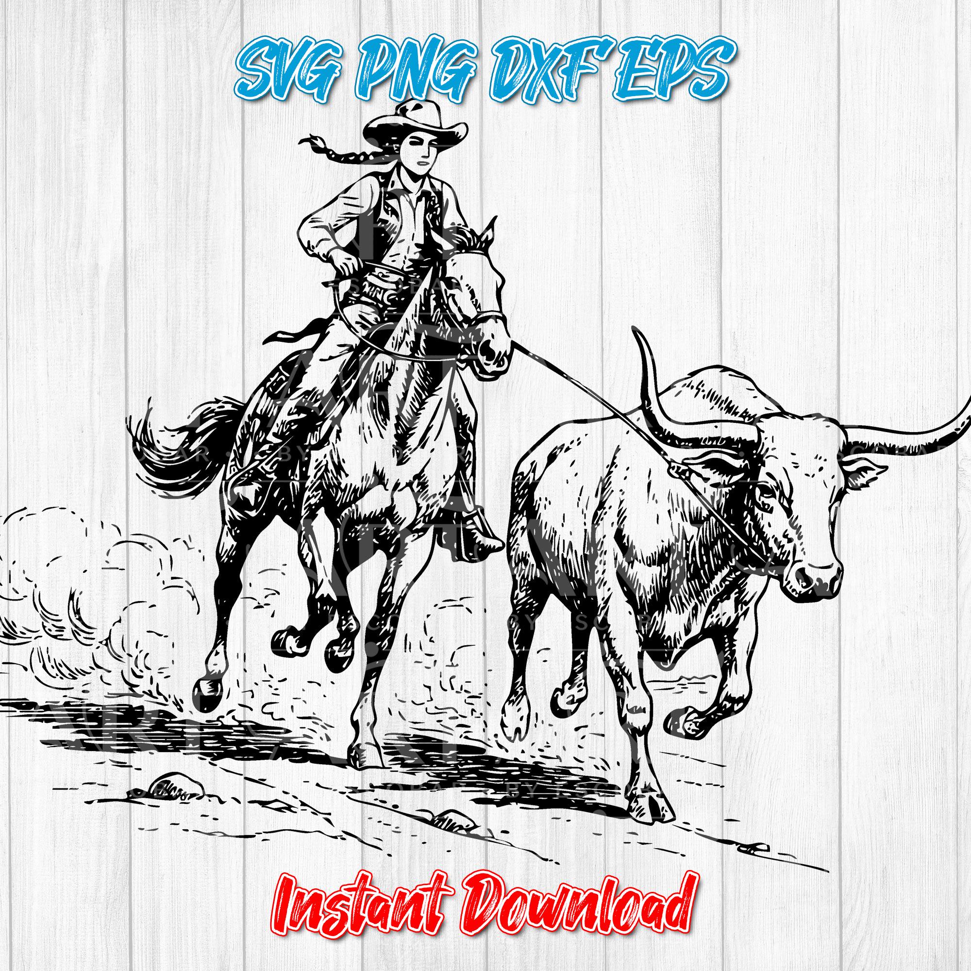 Cowgirl Roping Longhorn – Rodeo Clipart (svg, Png, Dxf, Eps) Bundle - Etsy