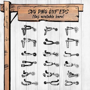 Espuelas de vaquero SVG: clipart vintage del oeste para Cricut, sublimación y silueta. Arte lineal en archivos PNG, DXF y EPS.