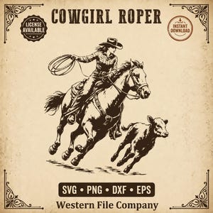 Cowgirl Kalf Roper SVG Breakaway Roping Clipart Western Cowgirl Paard PNG Vintage Rodeo Cowgirl Dxf Eps Cricut Sublimatie Direct Downloaden
