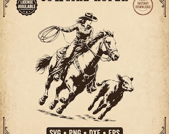 Cowgirl Calf Roper SVG Breakaway Roping Clipart Western Cowgirl Horse PNG Vintage Rodeo Cowgirl Dxf Eps Cricut Sublimation Instant Download