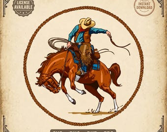 Bronc BADGE SVG | Lasso Rope Circle Rider Clipart | Vintage Rodeo Sign Emblem Art | png dxf eps