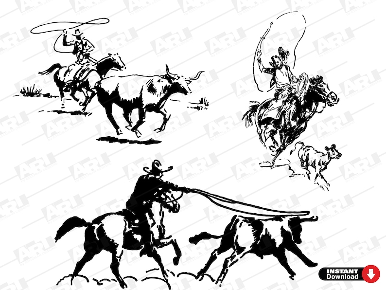 Western Cowboy Roping SVG Bundle | Vintage Calf Roping Clipart | Rodeo ...