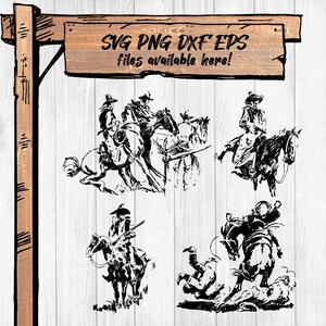 Western Cowboys & Broncs Clipart Bundle | Saddled Horses SVG PNG eps dxf | Cricut, Silhouette, DTG, Sublimation – 300 dpi