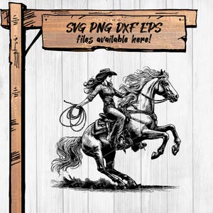 Cowgirl Reitpferd SVG PNG | Western Lariat Clipart | Cricut & Silhouette Schnittdatei | Sublimationsdesign | dxf eps Sofortiger Download
