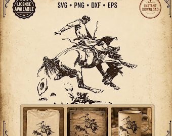 Cowboy BUCKING Horse SVG Wild Bronc Rider Clipart Vintage Western RODEO png dxf eps Cricut Sublimation Digital Download