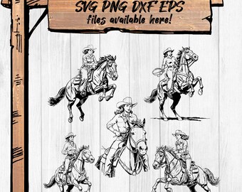 Vintage Cowgirl Clipart Bundle | 1950s Western Graphics (svg, png, eps, dxf)