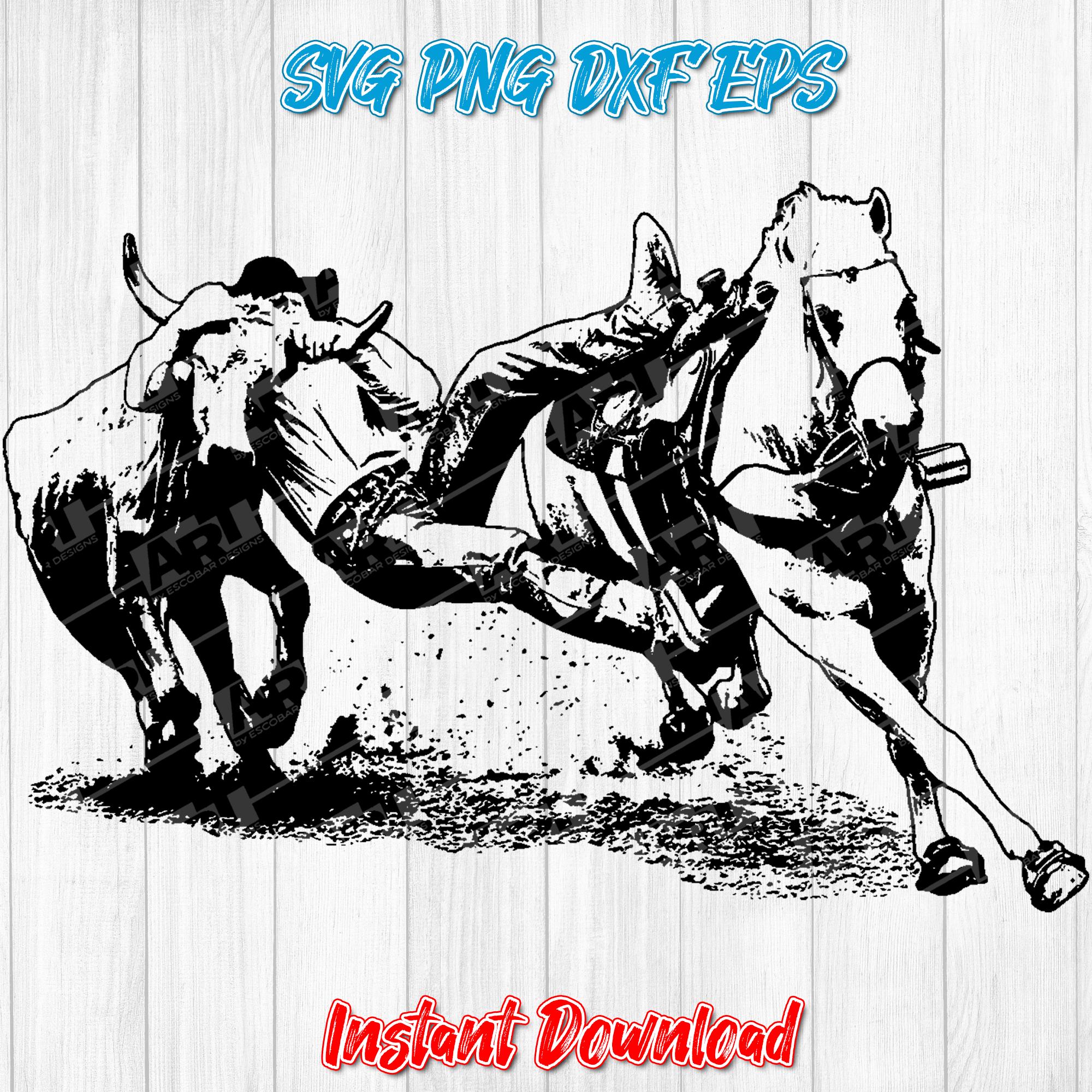 Bulldogging Rodeo Steer Wrestling SVG Bulldogger Cowboy Clipart Rodeo Bulldogging PNG ...