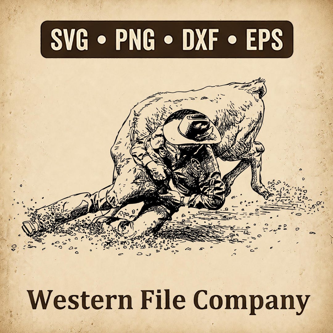 Steer Wrestling SVG, Bulldogging Rodeo Clipart, Cowboy Steer PNG, Rodeo ...