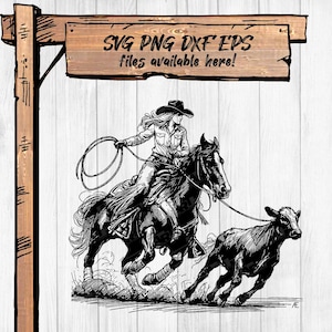 Breakaway Roper Cowgirl SVG – Calf Roping Rodeo Clipart Bundle for Cricut/Silhouette – Western PNG + Dxf/Eps Files | 300 DPI