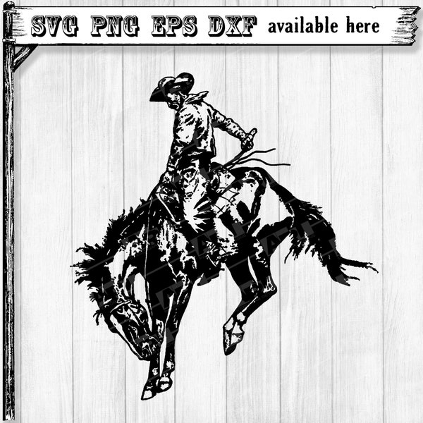 Western Cowboy Saddle Bronc Riding SVG PNG, Rodeo Cowboy Svg, Clip Art Bundle for Sublimation, Cricut, Silhouette, DTG - 300 dpi