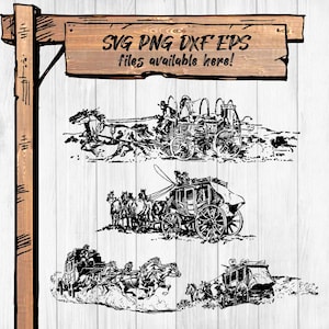 Pacchetto Clipart di Western Stagecoach - Cavallo SVG PNG per Cricut, Silhouette, Sublimazione e File Artigianali