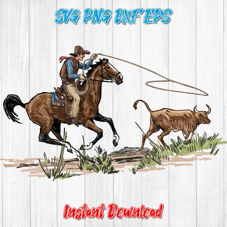 Cowboy Roping Clipart – Western Rodeo SVG PNG Bundle - Etsy