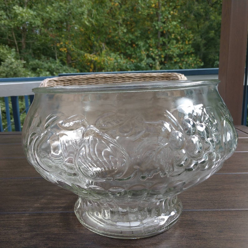 EUC Fruit Clear Crystal Punch Bowl Set Embossed Etsy