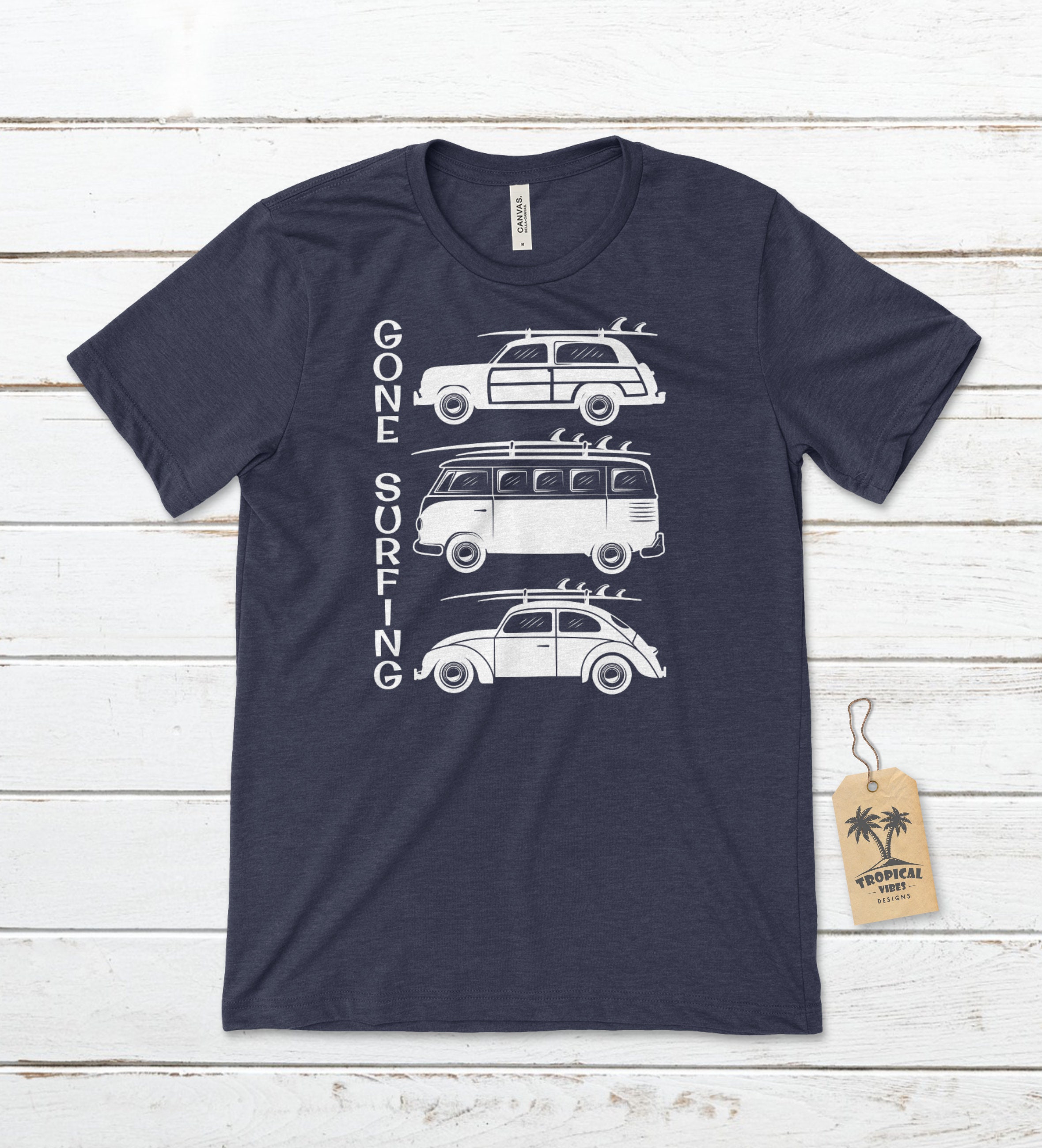 Gone Surfing Unisex T-shirt, Surf T-shirts, Classic Car T