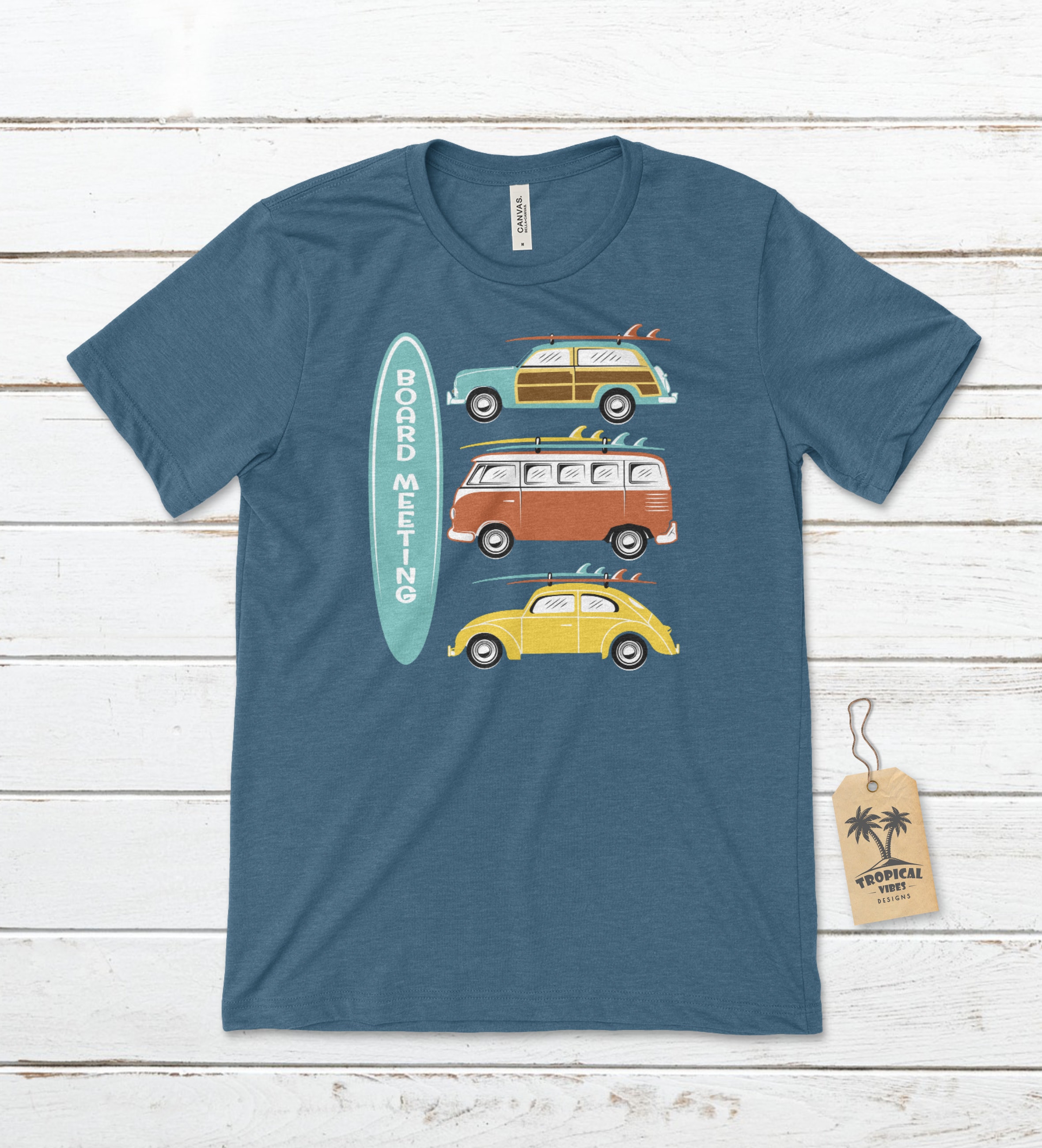 KokomoRoad Board Meeting Unisex T-Shirt, Surf T-Shirts, Funny Beach Quotes, Beachy Shirts, Surf Van, Woodie Wagon, Summer Shirts, Classic Car T-Shirt