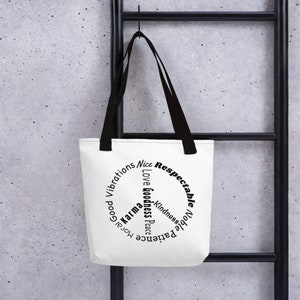 Peace Sign Tote Bag, Peace Tote Bag, Karma Tote Bag, Happiness Tote Bag, Love Tote Bag, Hippie Tote Bag
