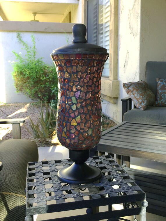 Mosaic Stained Glass Vase Led Lamp Etsy