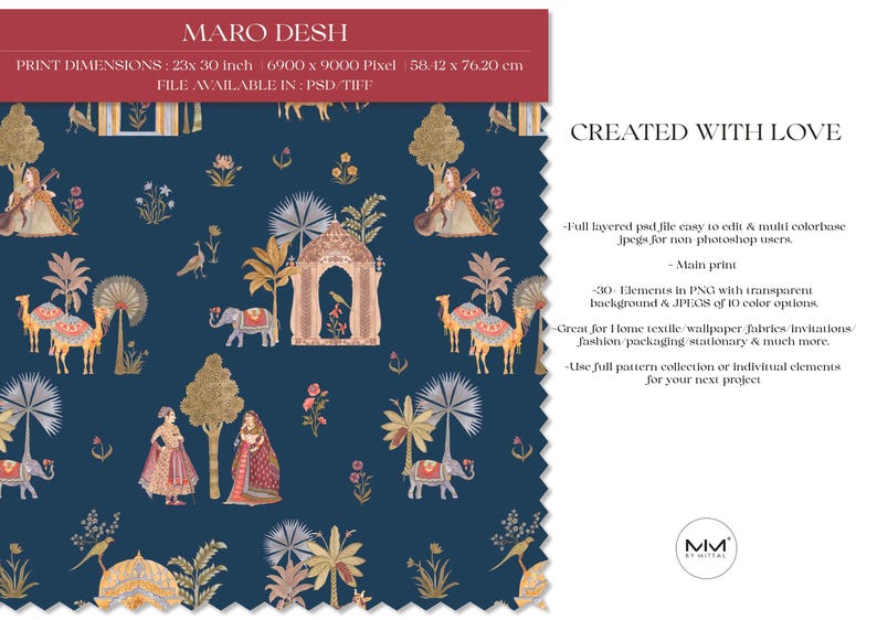 Maro Desh Wallpaper | Indian Miniature Inspired Rajasthani Pattern ...
