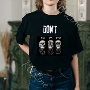 Camiseta divertida de tres monos con calaveras, camiseta de calavera, regalo novedoso, gráfico genial, diseño de mono humorístico, tres monos geniales, oír, ver, hablar