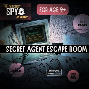 Escape Room segreta da spia per bambini, stampabile, gioco di addestramento da agente segreto, attività di enigmistica per detective di codici, età 9+, per la classe o per feste (PDF).