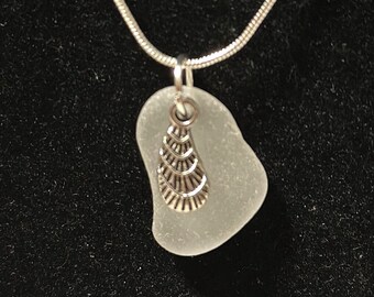 White Seaglass with Oyster Shell Pendant